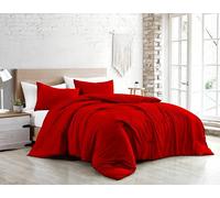 Jenny Sesal Parure de lit - Couleur Unie - 100% Pur Coton - Fabriqué en Italie - 1 Place et demie - Parure de lit + taies d'oreiller (Rouge, Une Place et Demi)