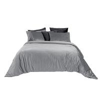 Jenny Sesal Parure de lit en Velours Sophia Sophia Doux et élégant Velours sur Le Dessus et Microfibre sous - Ensemble de Couette et taies d'oreiller (Double, Gris Perle)