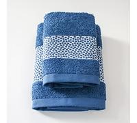 Jenny Sesal Set 1+1 Serviettes Miriam avec Volants en Jacquard, Ensemble de Deux Serviettes de Bain Visage et Invité Dimensions: Visage: 50x100 cm. Invité 38x58 cm. 100% Coton, Doux au Toucher (Bleu)