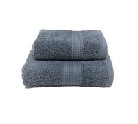 Jenny Sesal Set de Serviettes - 1 Serviette Visage et 1 invité The Colors Luxury - Serviettes Unies - 100% Coton - éponge de Haute qualité Poids 450 g/m² (Poudre Bleue)
