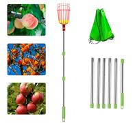 Jennytim Cueille-cerises avec tige télescopique longue portée, cueille-fruits pour pommes, poires, pêches et plus encore, pratique avec panier de récolte (2,5 m, 6 sections)