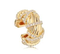 Jenosy Boucles d'oreilles en forme de manchette dorées pour femmes - Non perçantes - Fermeture à ouverture - Zircones - Plaqué or 18 carats - Bijou fait main - Cadeau pour femmes, Moyen, Laiton, Pas