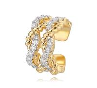Jenosy Boucles d'oreilles en forme de manchette dorées pour femmes - Non perçantes - Fermeture à ouverture - Zircones - Plaqué or 18 carats - Bijou fait main - Cadeau pour femmes, Moyen, Laiton, Pas