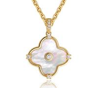 Jenosy Collier trèfle à quatre feuilles en or plaqué or 14 carats avec pendentif trèfle à quatre feuilles double face avec diamants, collier vintage en filigrane, medium, Laiton, Pas de gemme