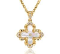 Jenosy Collier trèfle à quatre feuilles en or plaqué or 14 carats avec pendentif trèfle à quatre feuilles double face avec diamants, collier vintage en filigrane, medium, Laiton, Pas de gemme