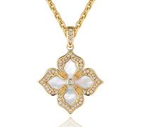 Jenosy Collier trèfle à quatre feuilles en or plaqué or 14 carats avec pendentif trèfle à quatre feuilles double face avec diamants, collier vintage en filigrane, medium, Laiton, Pas de gemme