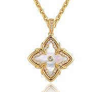 Jenosy Collier trèfle à quatre feuilles en or plaqué or 14 carats avec pendentif trèfle à quatre feuilles double face avec diamants, collier vintage en filigrane, medium, Laiton, Pas de gemme