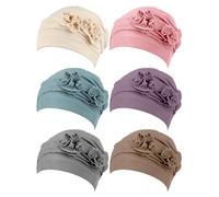 JenPen Lot de 6 Turbans à Fleurs pour Femme - pour Chimio - Style Vintage - Doux - Bandeau élastique - pour Le Sommeil, Les Patients atteints de Cancer et la Perte de Cheveux (Couleur vive), Couleur