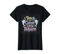J'enseigne aux Petits Dauphins Les Plus Mignons, Une école de professeurs Amusante T-Shirt Graphique avec Valeur, Femme, Noir, XL