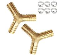 JENSWILL Lot de 2 raccords cannelés en laiton de 1,27 cm pour tuyau d'arrosage 3 voies en forme de Y avec 6 colliers de serrage pour huile, eau, air