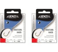 Jenzi Lot de 2 paquets de hameçons à maïs reliés à la carpe (20 pièces) sur fil mono 50 cm Taille 6, 8, 10, 12, 14, bas de ligne prêt + autocollant Petri Heil! gratuit (taille 8)