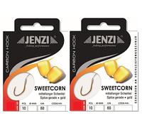 Jenzi Lot de 2 paquets de hameçons à maïs reliés à la carpe (20 pièces) sur fil mono 60 cm Taille 6, 8, 10, 12 bas de ligne prêt + autocollant Petri Heil! gratuit (taille 8)