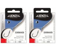 Jenzi Lot de 2 paquets d'hameçons attachés sans ardillon (20 pièces), 50 cm, taille des hameçons 4, 6, 8, 10, 12 et 14 au choix + autocollant Petri Heil! gratuit (taille 4)