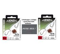 Jenzi Set : 2 Contenu du (16 Rigs) Method Feeder Hair Rig avec Quick Stop, Longueur 12 cm, diamètre 0,23 mm Crochet größe10 + Autocollant Petri Heil Gratuit.