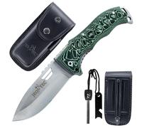 JEO-TEC Nº49: Couteau Pliant Outdoor Survie Bushcraft - Lame inox MOVA - Étui de transport en cuir - allume feu (firesteel) - Fabriqué en Espagne