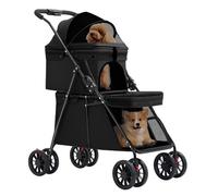 JEOBEST 2 en 1 Poussette pour Chien Chat Animaux Voyage Poussette Double Pliable Jusqu'à 20 kg avec Fenêtres en Maille