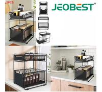 JEOBEST. 2* Rangement sous evier tiroirs coulissants à 2 Niveaux Rangement de Cuisine Organisateur evier 37.4*26.5*44cm