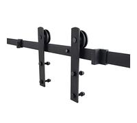 JEOBEST 200 cm Quincaillerie pour Portes Coulissantes, Kit de Rail pour Porte Coulissante, Ensemble Industriel Kit pour Porte Suspendu en Bois, Quincaillerie Porte avec Guide de Porte (6,6 pieds)