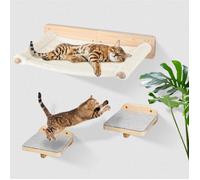 JEOBEST Arbre À Chat Hamac Pour Chat Planche À Gratter Murale Pour Chat Lit En Bois Pour Chat Ensemble 3 Pièces