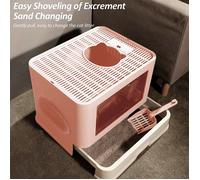 JEOBEST Bac à litière à tiroir XL - Maison pour chat - Grand espace - Avec pelle - ROSE - 48.5*36.5*38cm