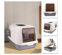 JEOBEST. Bac à litière fermé anti-odeurs pour chat, blanc cassé + gris, livré avec 1 pelle à litière et 1 sac déodorant