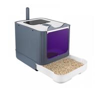 JEOBEST Bac à Litière pour Chat avec Pelle à Litière, Grande Maison pour Chat, Sac Désodorisant Gratuit, Gris et Blanc