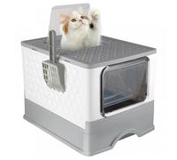 JEOBEST Bac à Litière XXL pour Chat avec Couvercle, Bac Rétractable, Pelle, Convient aux Chats de Différentes Tailles, Gris