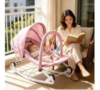 JEOBEST Balancelle Bébé Poussette 2 en1 evolutif, Transat Bébé Dossier Réglable sur 4 positions, Pare-soleil, Moustiquaire Rose
