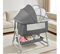 JEOBEST Bébé Berceau 4 en 1 Lit cododo à roulettes Hauteur réglable 0-24 Mois avec Matelas Moustiquaire Gris