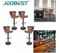 JEOBEST Chaises Tabourets de Bar Vintage - Lot de 4 - Réglable en Hauteur - Siège Pivotant à 360 Degrés Marron