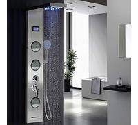 JEOBEST Colonne de Douche,Panneau de Douche Carré Multifonction Acier Inox 304 Mitigeur Douche Salle de Bain avec Écran LCD Affichage de La Température et Lumières LED,5 Modes D’eau, 6.5*20*123.5cm