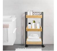 JEOBEST Colonne de Salle de Bain en Bambou Étagère Armoire de Salle de Bains Chariot de Rangement à 3 Niveaux sur roulettes