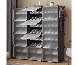 JEOBEST Étagère/Boîte à Chaussures,Range portatif, Noir Tablette modulaire pour Gagner de la Place, Porte-Chaussures pour Bottes, Pantoufles (12 Portes)