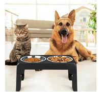 JEOBEST Gamelle pour chien et chat (2 gamelles en inox) hauteur réglable avec pieds antidérapants noir