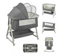 JEOBEST Lit Bébé Berceau Cododo Bébé 0-24 Mois Hauteur Réglable Lit Cododo avec Matelas Panier de Rangement Roues