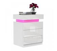 JEOBEST Lot de 1 Table de chevet avec éclairage LED - Table d'appoint avec tiroirs - Armoire à tiroirs - Style Scandinave