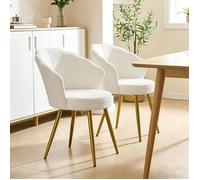 JEOBEST Lot de 2 Fauteuils Coquillage Scandinave pour Salon Chambre Chaises de Salle à Manger Moderne Fauteuil Coiffeuse Blanc