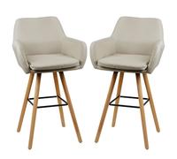 JEOBEST Lot de 2 Tabouret de Bar en Lin Capacité de 120kg Chaises Haute avec Accoudoirs Chaises de Cuisine avec Repose-Pieds
