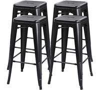 JEOBEST Lot de 4 Tabouret de Bar Design Industriel, Tabourets en Métal Empilables, Tabouret Industriel Haut, pour Bars, Bistro, Jardin, Cuisine, Intérieur et Extérieur, 30 x 30 x 76 cm, Noir
