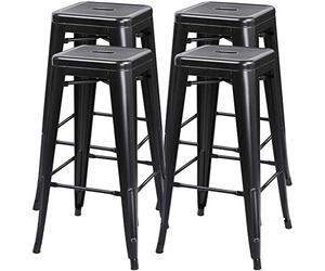 JEOBEST Lot de 4 Tabouret de Bar Design Industriel, Tabourets en Métal Empilables, Tabouret Industriel Haut, pour Bars, Bistro, Jardin, Cuisine, Intérieur et Extérieur, 30 x 30 x 76 cm, Noir