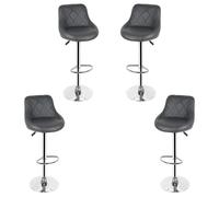 JEOBEST® Lot de 4 tabourets de bar télescopique en PU + pieds métal chromé - Simili gris