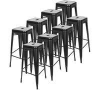 JEOBEST® Lot de 8 tabourets de Bar Industriel empilables Hauteur Assise 76 cm métal Noir