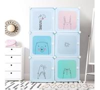 JEOBEST Meuble Rangement Enfant avec Motifs d'animaux 3 niveaux Armoire Etagères Plastiques Armoire de Rangement Bricolage Bleu
