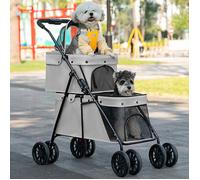 JEOBEST Poussette 3-en-1 Pliable pour 2 Animaux, Double Couche Poussette Chien Chat, 2 Cages Détachables en Tissu Oxford