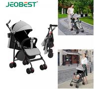 JEOBEST Poussette Canne Compacte pour Bébé 2-en-1 - Pliable Facile à Ranger et Pouvant Supporter Jusqu’à 35 kg Gris