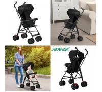 JEOBEST - Poussette compacte à 4 roues - Auvent extra large - Bébé 0-3 ans - Pliable et portable - Noir