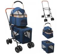 JEOBEST Poussette Double pour Chien Chat Pliable Poussette pour 2 Animaux Porte-Animal Amovible Capacité de 30 kg Bleu