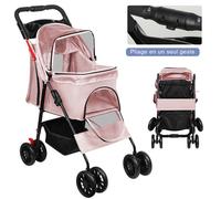 JEOBEST Poussette pour Animaux avec Panier de Rangement Porte-Gobelet Poussette pour Chiens et Chats de Compagnie Voyage Rose