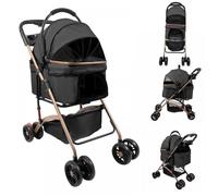 JEOBEST Poussette pour Animaux Chariot Chien Pliable Jusqu'à 20 kg Fenêtre en Maille Porte-Gobelet 48×70×96cm Noir