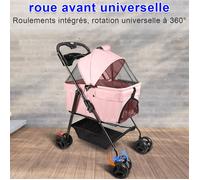 JEOBEST Poussette pour Chien Animaux de Compagnie Pliable avec 4 Roues Guidon Réglable Panier et Rangement 50*65*99cm